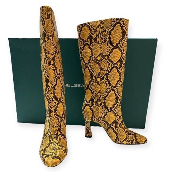 NIB Chelsea Paris Queen Boots, Yellow Snake Print, Size 37EU - Picture 2 of 15